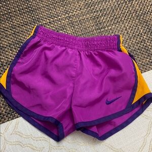 Nike Women's Vibrant Purple and Gold Athletic Shorts